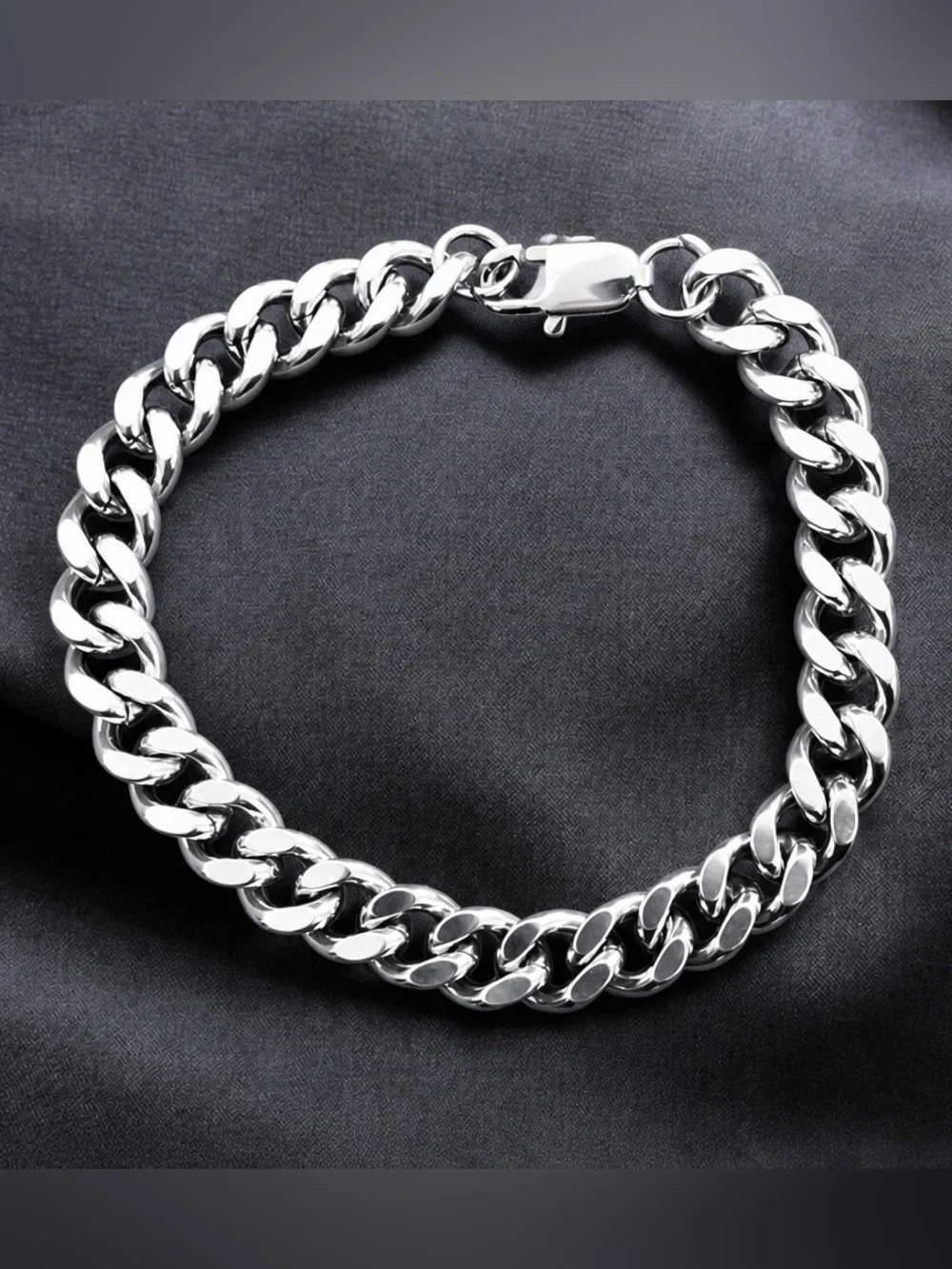 Cuban Link Stainless Steel 7.5 inch long and 10mm width men’s bracelet - Silver